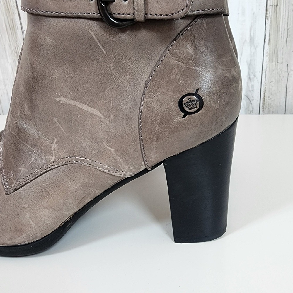 Born BOC Gemini Tall Distressed Leather Boots Sz 8.5 Gray Zip Buckle High Heel - Picture 12 of 16